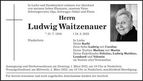 Traueranzeige Ludwig Waitzenauer