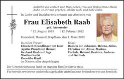 Traueranzeige Elisabeth Raab