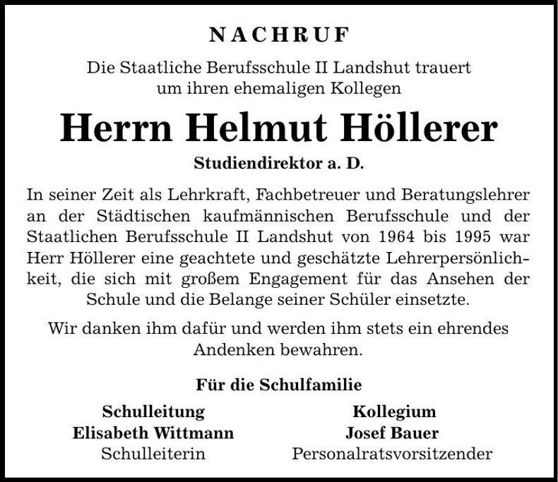 Traueranzeige Helmut Höllerer