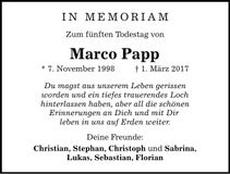 Traueranzeige Marco Papp