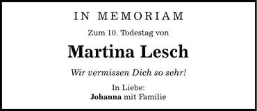 Traueranzeige Martina Lesch