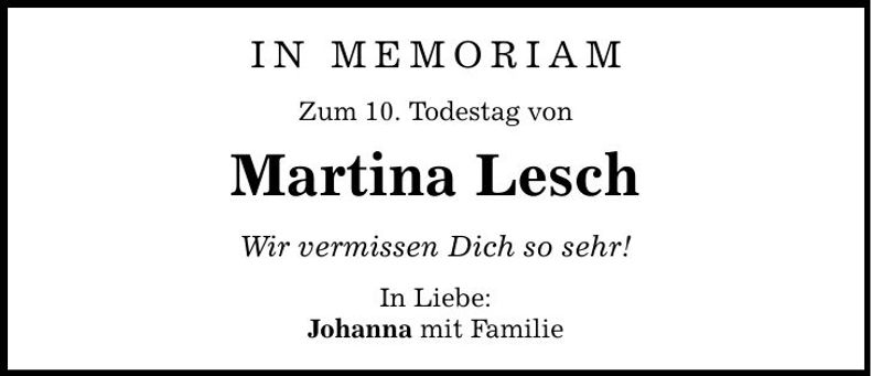 Traueranzeige Martina Lesch