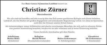 Traueranzeige Christine Zürner