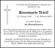 Traueranzeige Rosemarie Tristl