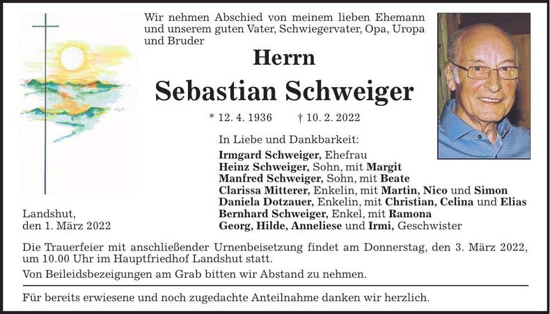 Traueranzeige Sebastian Schweiger