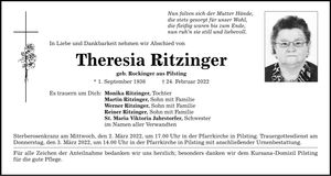 Traueranzeige Theresia Ritzinger