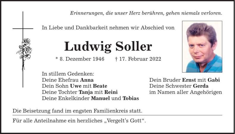 Traueranzeige Ludwig Soller
