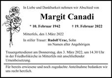 Traueranzeige Margit Canadi