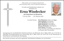 Traueranzeige Erna Windecker