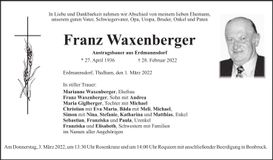 Traueranzeige Franz Waxenberger