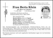 Traueranzeige Berta Klein