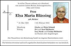 Traueranzeige Elsa Maria Blässing