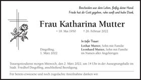 Traueranzeige Katharina Mutter