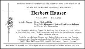 Traueranzeige Herbert Hauser