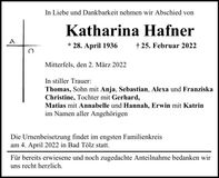 Traueranzeige Erwin Hafner