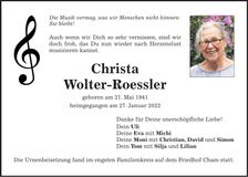 Traueranzeige Eva Wolter.Rössler