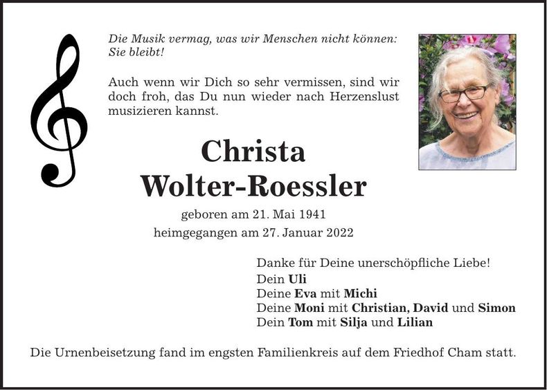 Traueranzeige Eva Wolter.Rössler