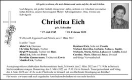 Traueranzeige Christina Eich