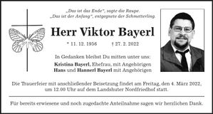 Traueranzeige Viktor Bayerl
