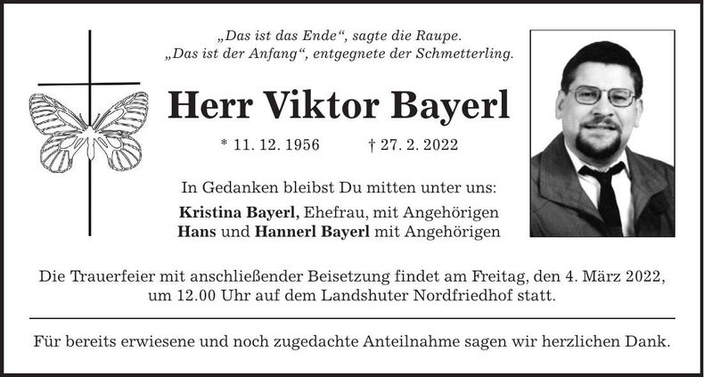 Traueranzeige Viktor Bayerl