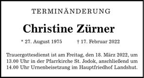 Traueranzeige Christine Zürner