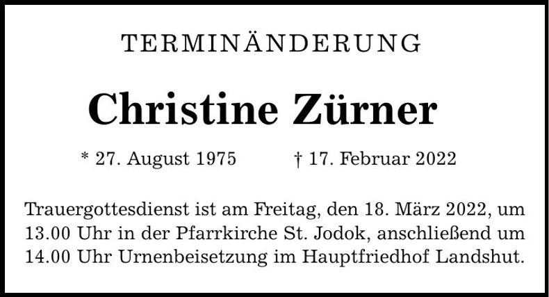 Traueranzeige Christine Zürner