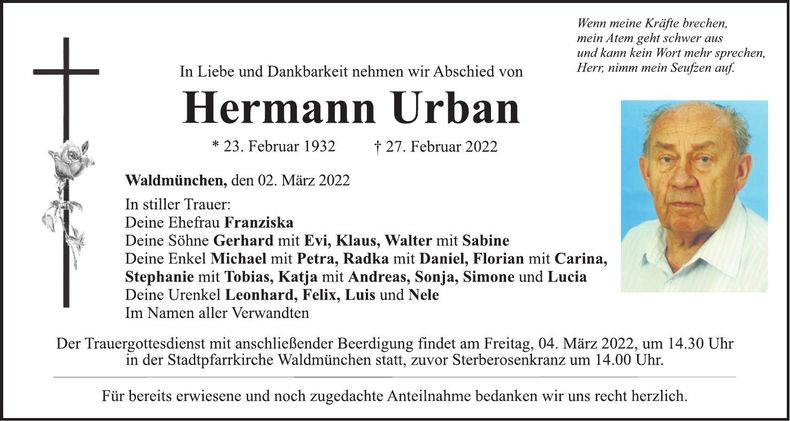 Traueranzeige Hermann Urban