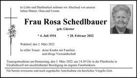 Traueranzeige Rosa Schedlbauer