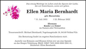 Traueranzeige Ellen Maria Bernhardt