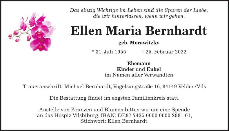 Traueranzeige Ellen Maria Bernhardt