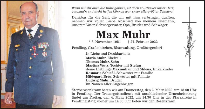 Traueranzeige Max Muhr