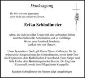 Traueranzeige Erika Schindlmeier