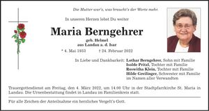 Traueranzeige Maria Berngehrer