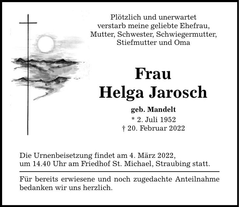 Traueranzeige Helga Jarosch