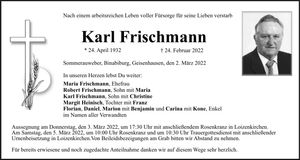 Traueranzeige Karl Frischmann