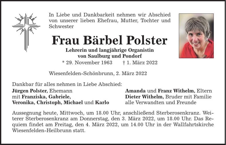 Traueranzeige Bärbel Polster
