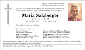 Traueranzeige Maria Salzberger