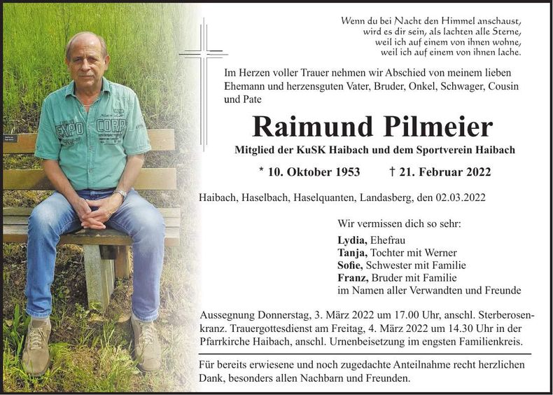 Traueranzeige Raimund Pilmeier