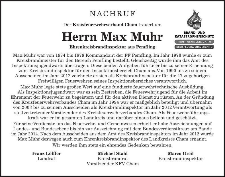 Traueranzeige Max Muhr
