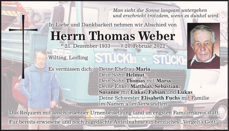 Traueranzeige Thomas Weber