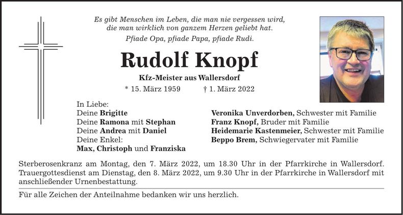 Traueranzeige Rudolf Knopf