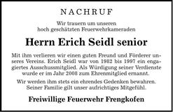 Traueranzeige Erich Seidl senior