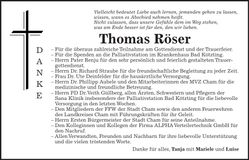 Traueranzeige Thomas Röser