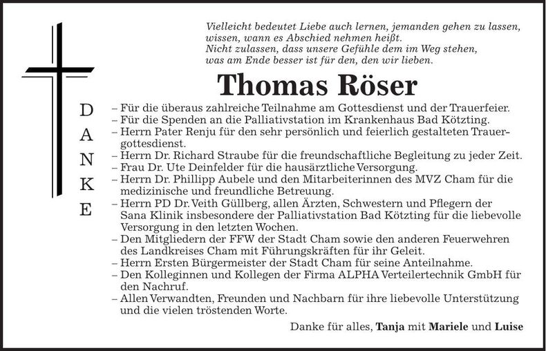 Traueranzeige Thomas Röser