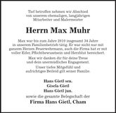 Traueranzeige Max Muhr