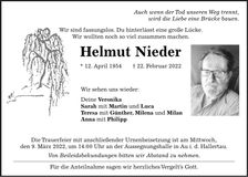 Traueranzeige Helmut Nieder