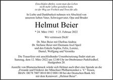 Traueranzeige Helmut Beier