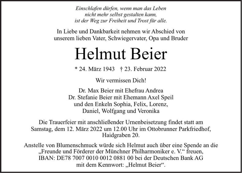 Traueranzeige Helmut Beier