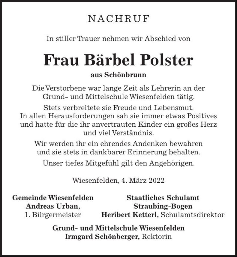 Traueranzeige Bärbel Polster