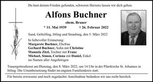Traueranzeige Alfons Buchner